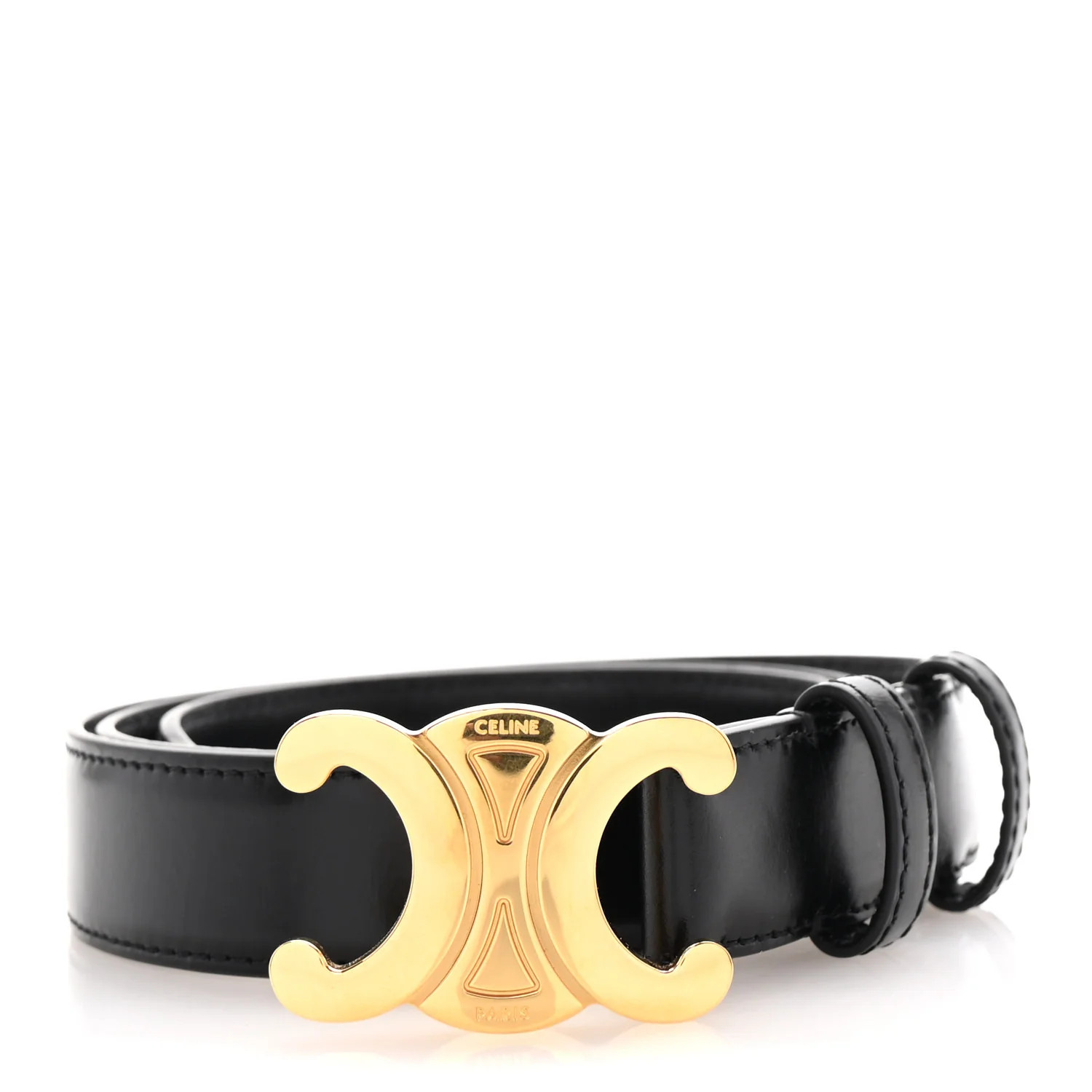 Celine Taurillon Calfskin Medium Triomphe Belt 80 32  Black | FASHIONPHILE (US)