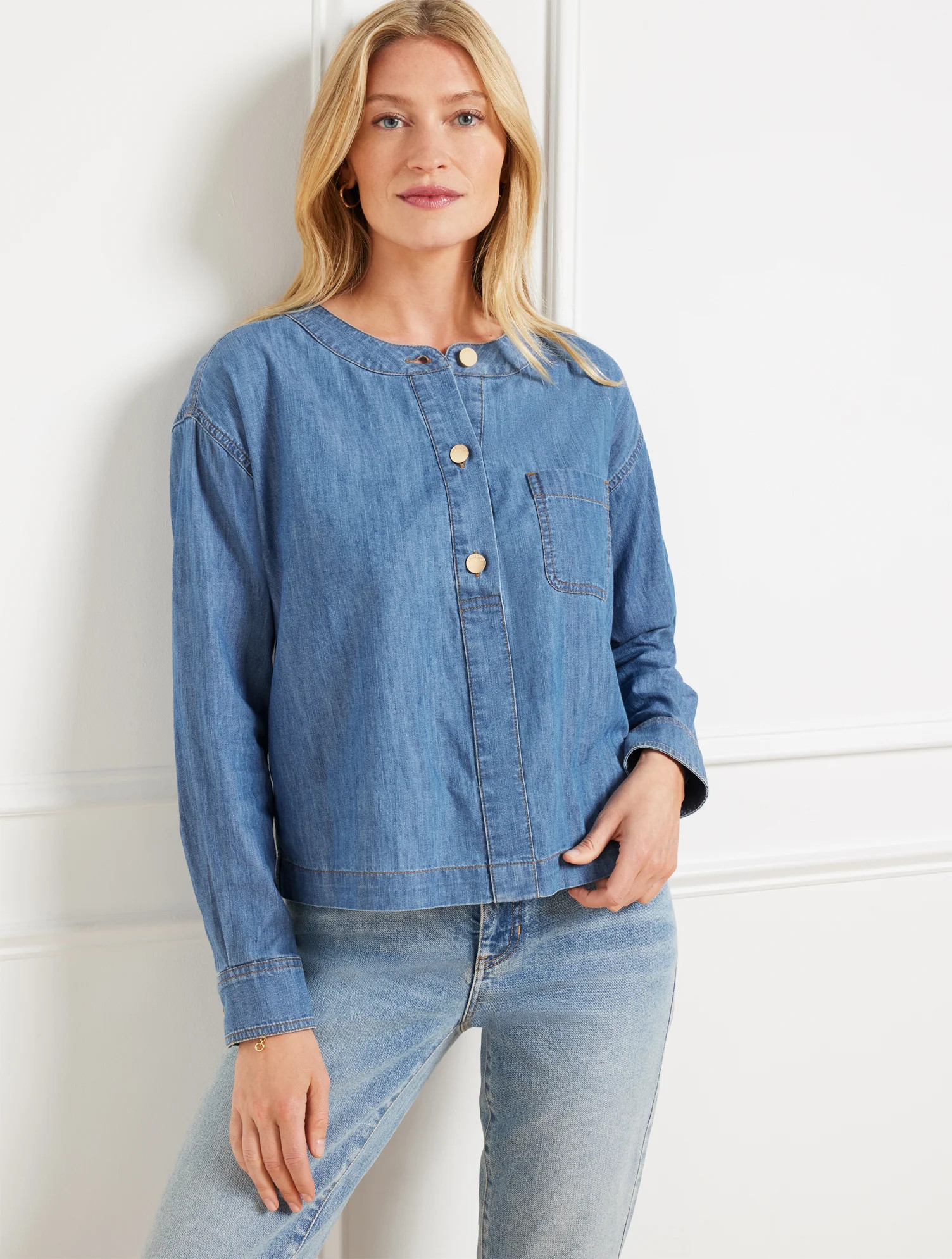 Denim Popover Shirt Shirt - Azure Sky Wash - XS Talbots | Talbots