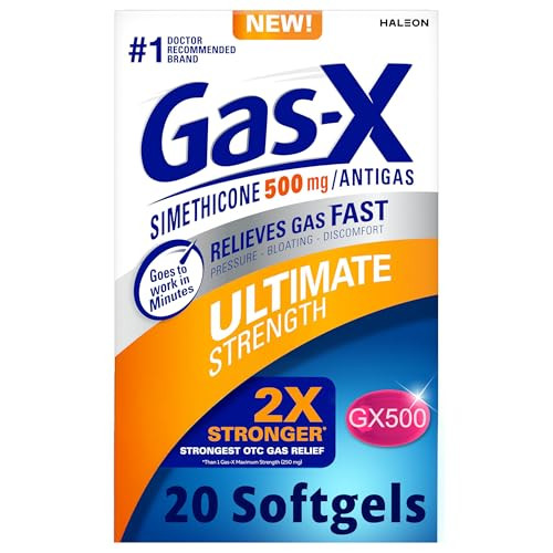 Gas-X Ultimate Strength Gas Relief Softgels with Simethicone 500 mg, Fast Bloating Relief, Anti-Gas, OTC Stomach & Intestinal Gas, Easy to Swallow, 20 Count | Amazon (US)