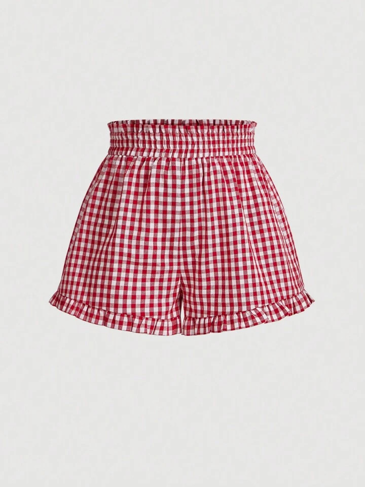 SHEIN MOD Women's Plaid Ruffle Hem  Summer Shorts | SHEIN
