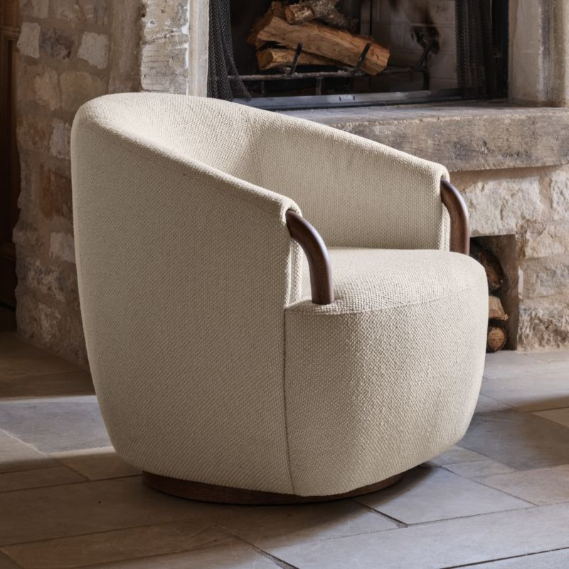 Rapallo Wood Swivel Accent Chair | Crate & Barrel