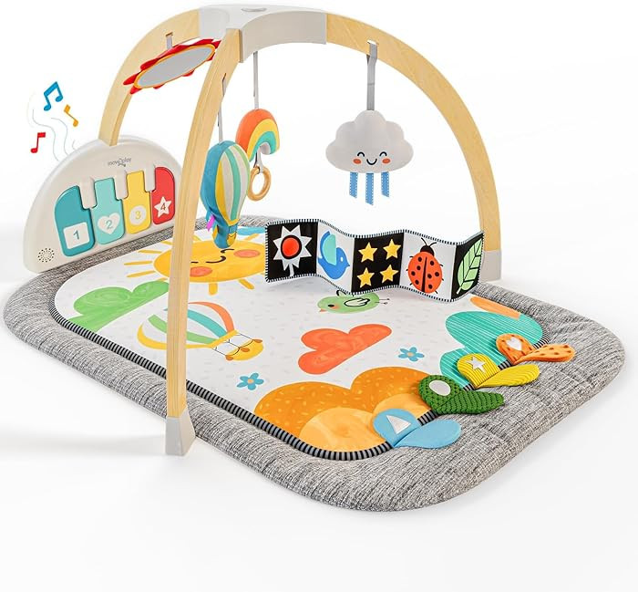 Move2Play, Montessori Inspired Wooden Kick & Play Baby Gym | Musical Piano | Thick + Soft Floor M... | Amazon (US)