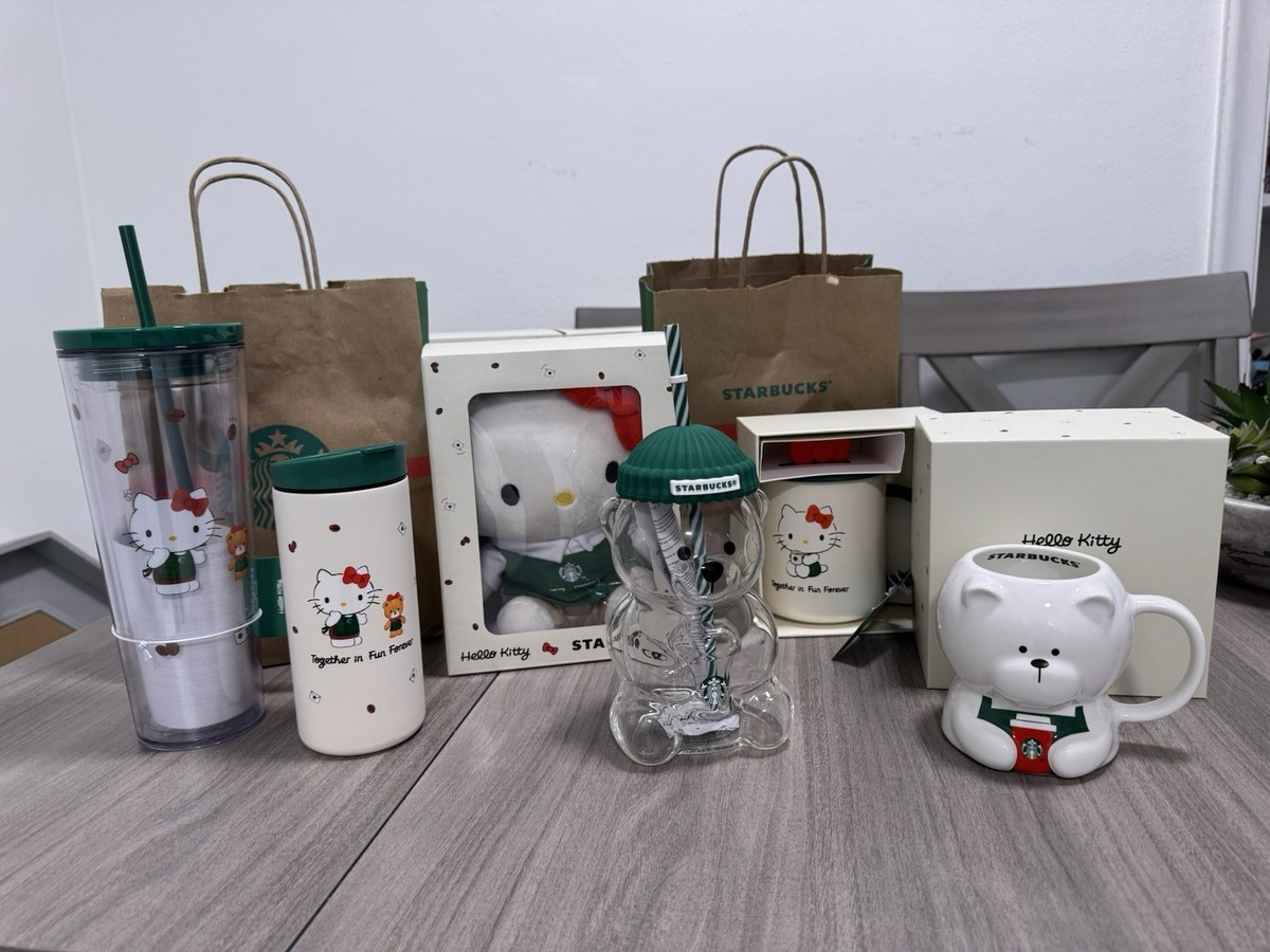Starbucks Bearista BEAR Glass Cold Tumbler Hello Kitty Mug Plush Set Bundle Lot | eBay US