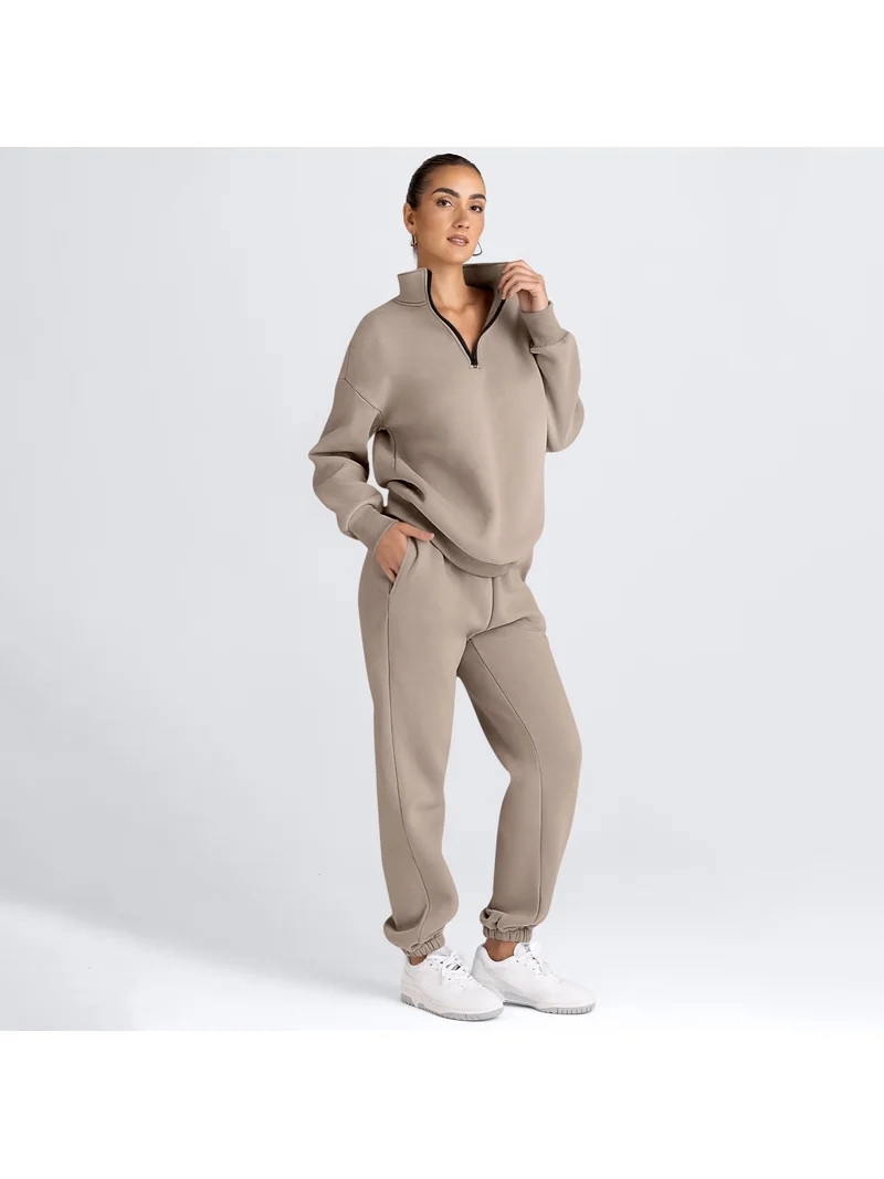 SUNBS Women's Sweatsuits 2 Piece Outfits Long Sleeve Half Zip Pullover and Baggy Sweatpants with ... | Walmart (US)