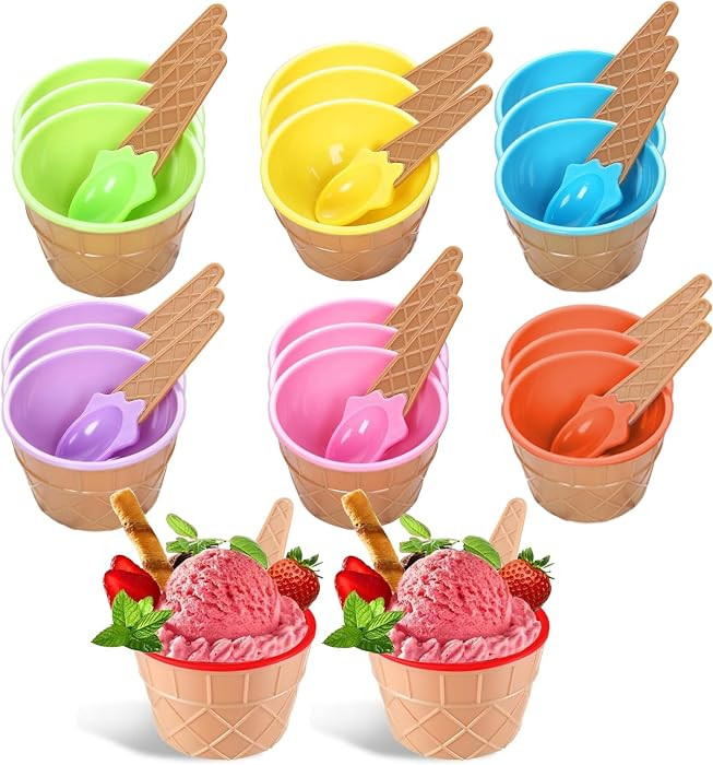 20 Pack Ice Cream Bowls, Cartoon Candy Color Ice Sundae Cups with Spoon. Multi-Color Reusable, Pe... | Amazon (US)