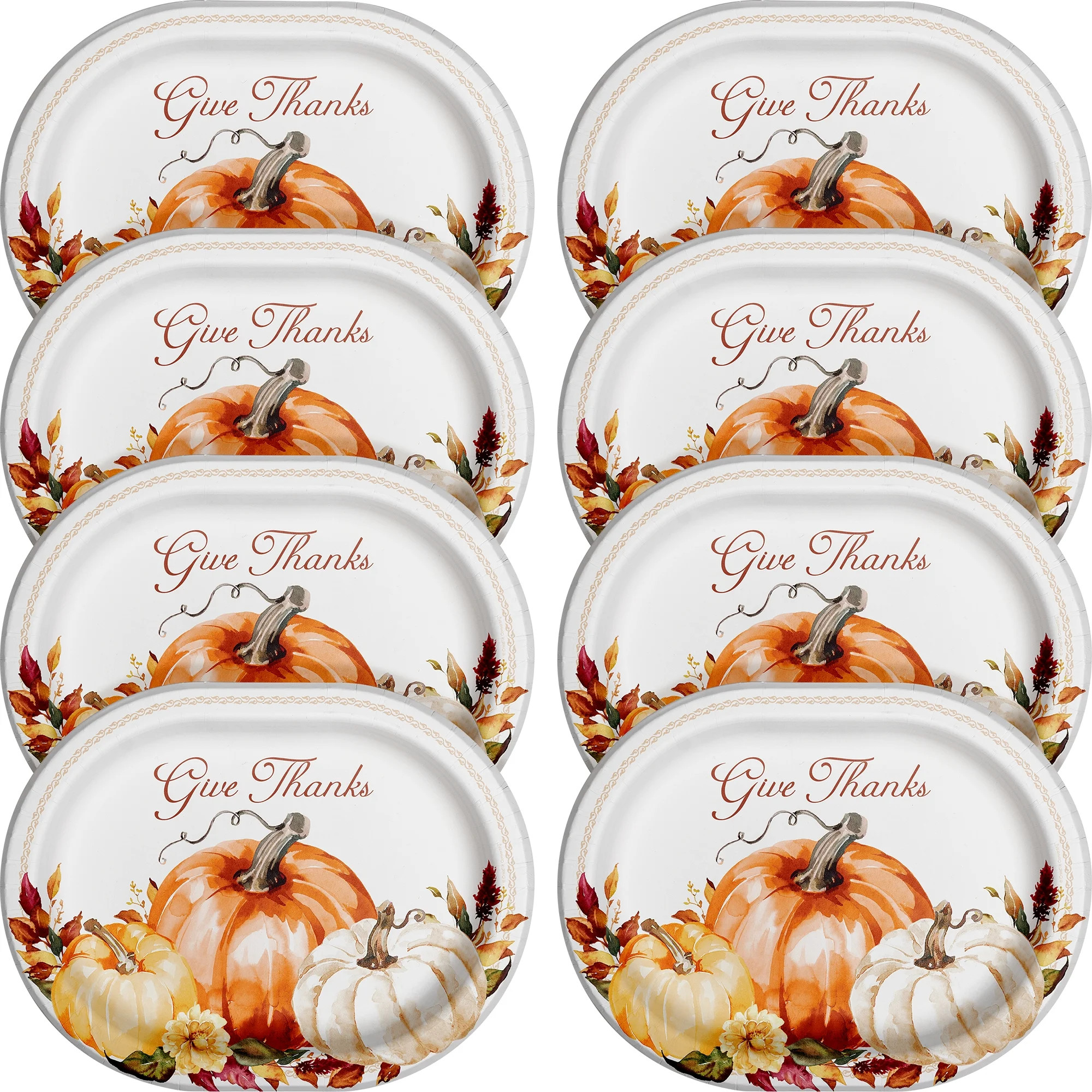 Way To Celebrate Thanksgiving Oval Disposable Paper Plates, Multicolor, 10" x 12", 8 Count | Walmart (US)