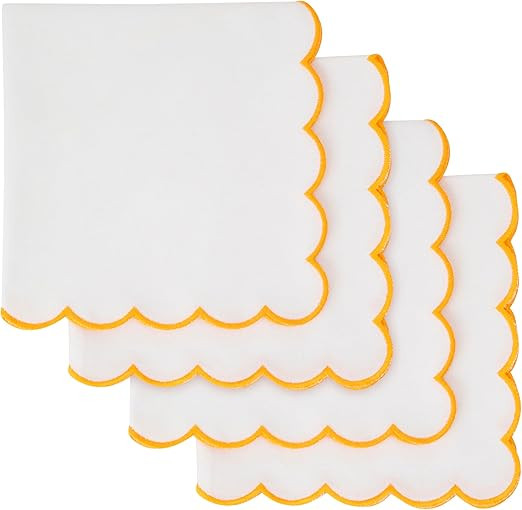 Scalloped Embroidery Cloth Napkins - 100% Cotton Set of 4 White Cloth Napkins Scallop Design, 17 ... | Amazon (US)