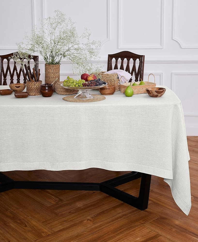 Solino Home Linen Light Flax Tablecloth 70 x 90 Inch - Sonoma Hemstitch, 100% Pure Linen Rectangu... | Amazon (US)