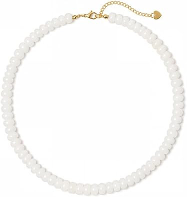 Beaded Necklace for Women, 5x8mm Stone Choker with Gold Clasp | Amazon (US)
