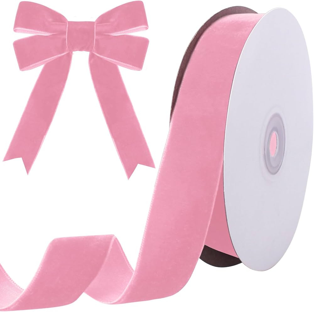 10 Yards Pink Velvet Ribbon 1 Inch for Christmas Tree,Velvet Christmas Ribbon for Gift Wrapping C... | Amazon (US)