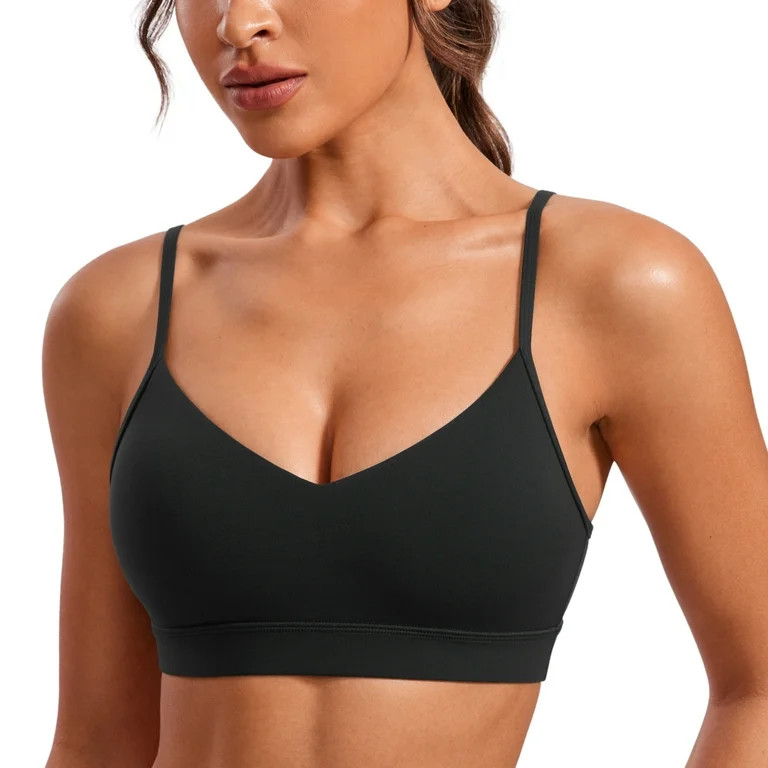 CRZ YOGA Butterluxe V-Neck Sports Bras Adjustable Thin Straps Padded Yoga Bras | Walmart (US)