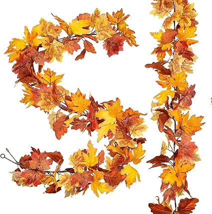Artiflr Fall Garland Maple Leaf, 2 Pack 5.9Ft/Piece Hanging Vine Garland Artificial Autumn Foliag... | Amazon (US)