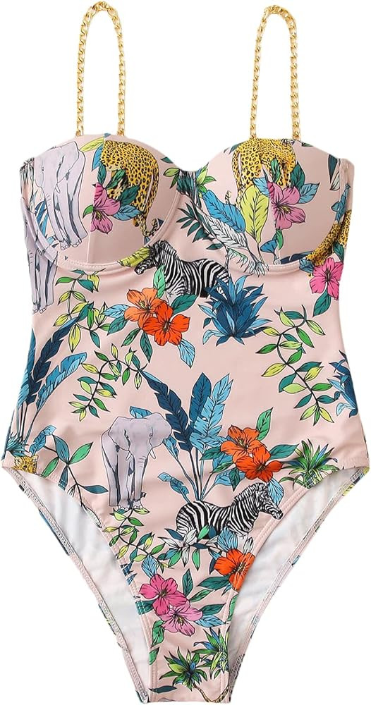 SOLY HUX Women's Spaghetti Strap Floral Print Monokini Bathing Suit One Piece Swimsuit | Amazon (US)