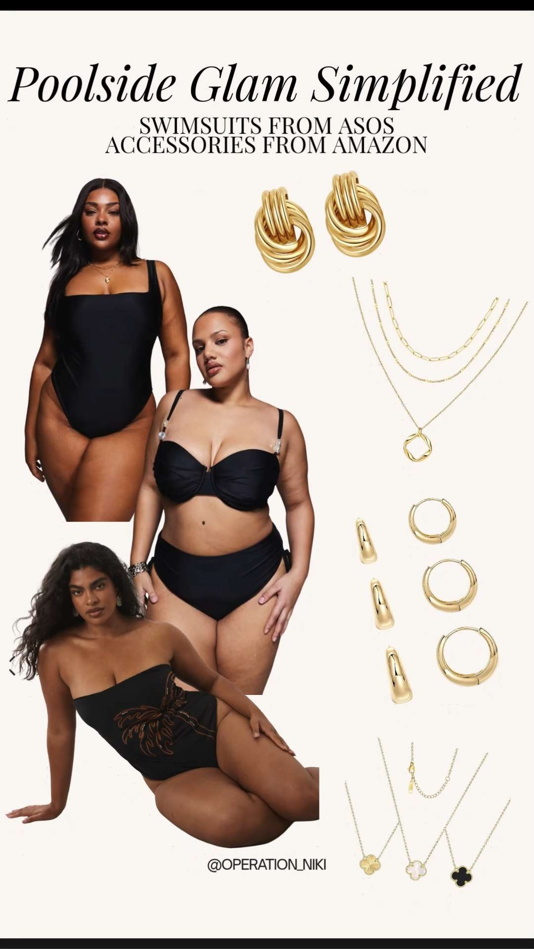 Ready for some sun? ☀️ I’ve curated the perfect poolside look featuring classic black swimsuits from ASOS and the most stunning accessories from Amazon. There is nothing like a sleek, well-fitted swimsuit paired with timeless gold jewelry to make you feel effortlessly polished at the beach or the pool.

I’m obsessed with these gold hoop earrings and layered necklaces—they add just the right amount of shimmer to a minimalist look. Whether you prefer a structured one-piece or a chic bikini, these pieces are staples for any spring or summer getaway.

Follow for more @OPERATION_NIKI on IG, TikTok, & Facebook

#ASOSSwim #AmazonAccessories #BeachStyle #SummerEssentials #SwimwearHaul #GoldJewelry #OperationNiki #AmazonFinds #VacationVibes #ChicStyle #PoolsideLook 

 #LTKMidsize #LTKPlusSize #LTKSwim