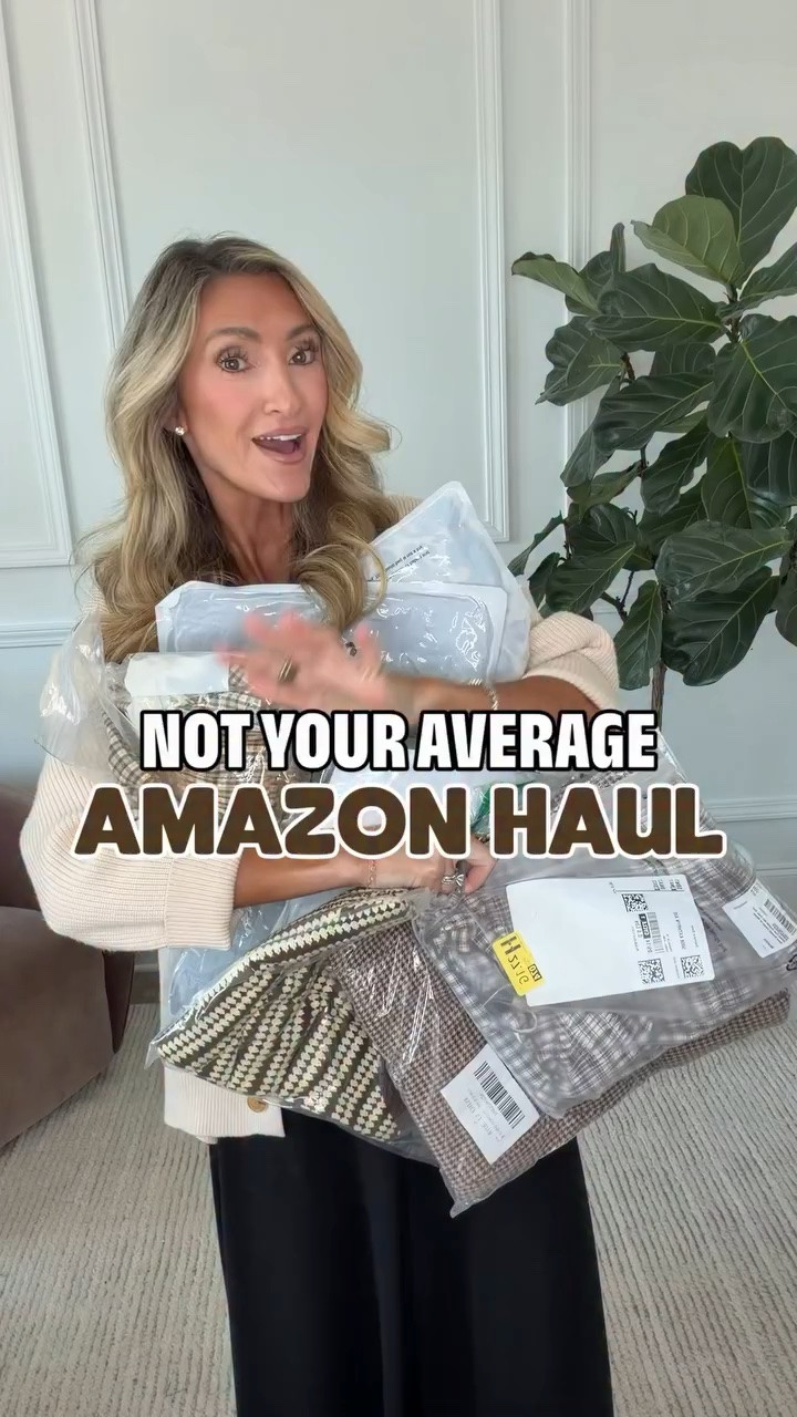 Comment MUST HAVE to shop!✨ huge Amazon order with trendy- and elevated fall looks! 

Mom style, pumpkin patch, fall outfits, brown dress, gingham dress, mom of 4 #momof4