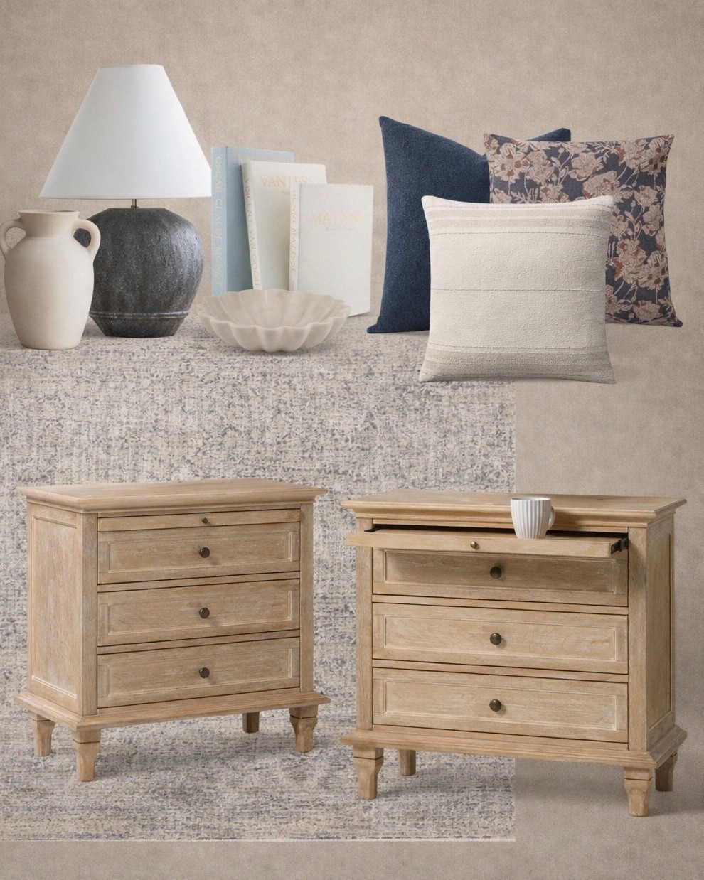 Wayfair Home Finds – Neutral Nightstand Styling ✨
Follow @farmtotablecreations on Instagram for more home styling inspiration.

These weathered wood nightstands are such a timeless pick—three roomy drawers, classic lines, and the prettiest neutral finish that works with any style. I paired them with a sculptural table lamp, a mix of textured pillows, ceramic vases, and a scalloped bowl for that Studio McGee–inspired look. Layer in coffee table books or a moody floral pillow for extra dimension. These Wayfair finds are versatile, elevated, and perfect for creating a cozy yet polished bedroom.

#wayfairfinds #nightstand #bedroomdecor #neutralhome #pillows #homedecor #wayfairstyle #bedroominspo




#LTKSaleAlert #LTKHome