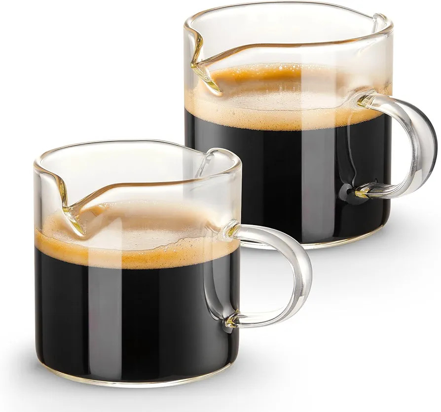 Espresso Cups Set of 2, 4 OZ Double Spouts Cups, Espresso Shot Glasses, Milk Cup with Handle, Cle... | Amazon (US)