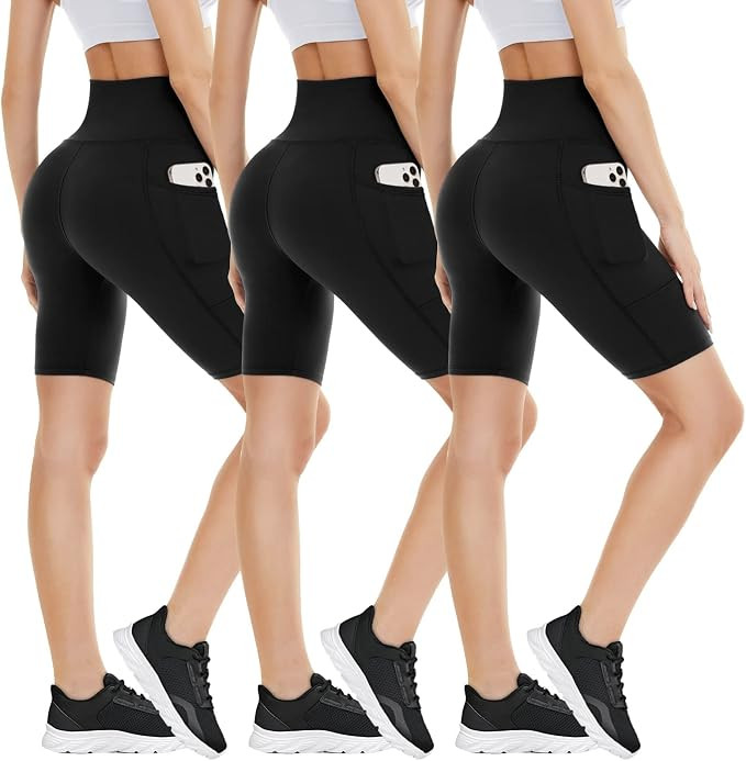 3 Pack Biker Shorts with Pockets for Women – 8"/5" High Waisted Tummy Control Workout Spandex S... | Amazon (US)