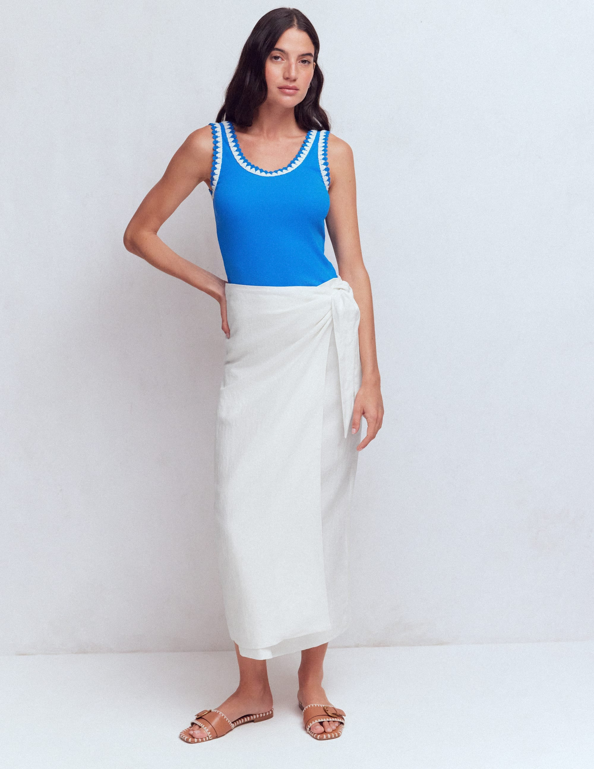 Dimitra Linen Column Skirt-White | Boden UK