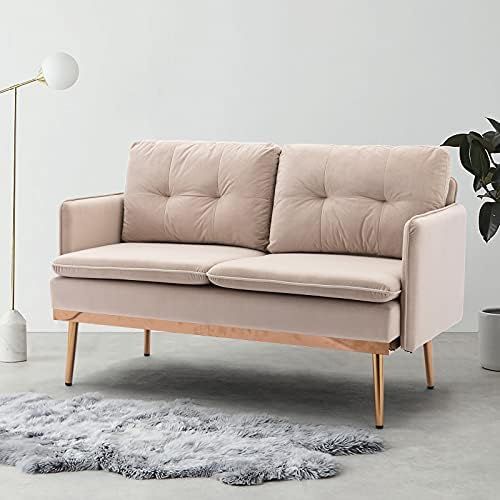 Velvet Sofa, Accent Couch for Living Room, for Apartment, Small Space, Solid Wood Frame, Golden Meta | Amazon (US)