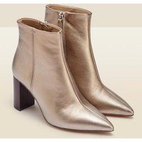 M&S Sosandar Womens Leather Block Heel Pointed Ankle Boots - 7 - Gold, Gold | Marks & Spencer (UK)