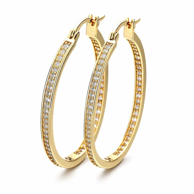 Amy and Annette 14K Gold Hoop Earrings with simulated Diamond in 14K Gold Plated | Walmart (US)