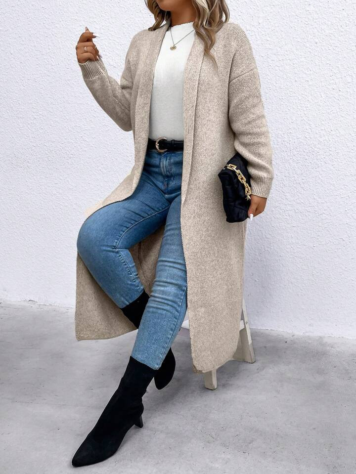 SHEIN LUNE Plus Drop Shoulder Open Front Cardigan | SHEIN