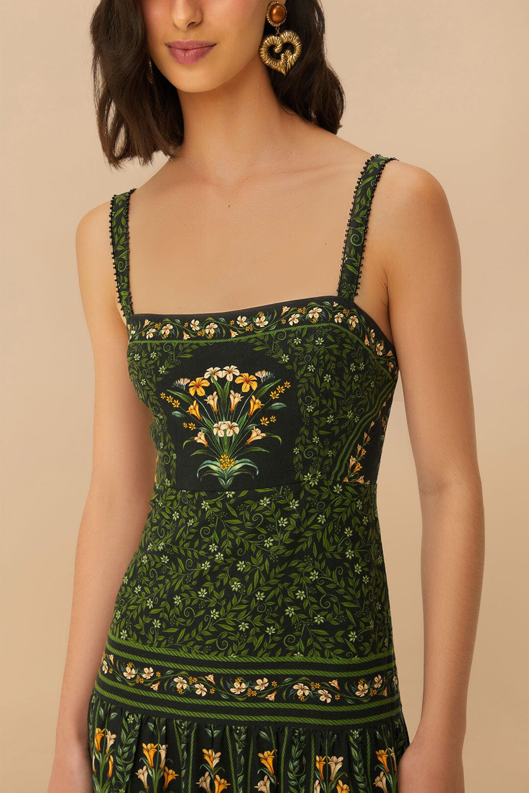 Black Flowers Arch LENZING™ ECOVERO™ Euroflax™ Maxi Dress | FarmRio (US)