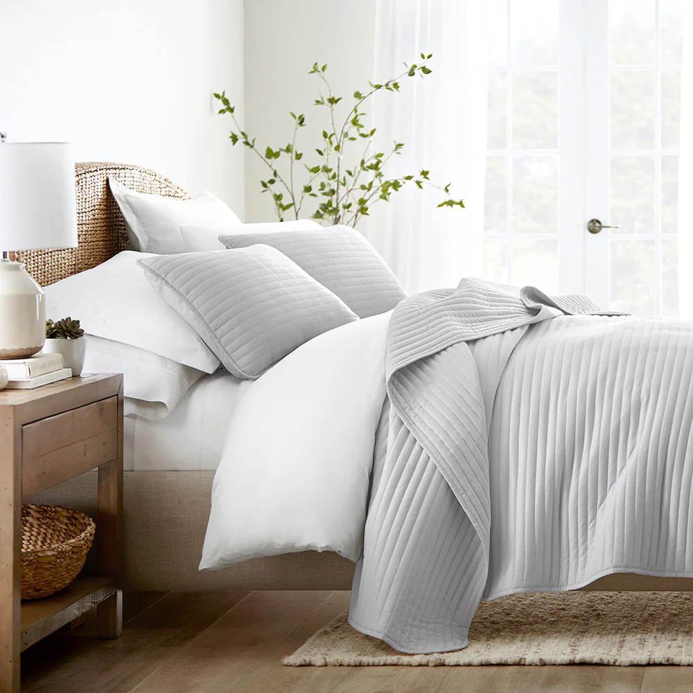 3-Piece Stripe Stitch Quilted Coverlet Set | Linens and Hutch