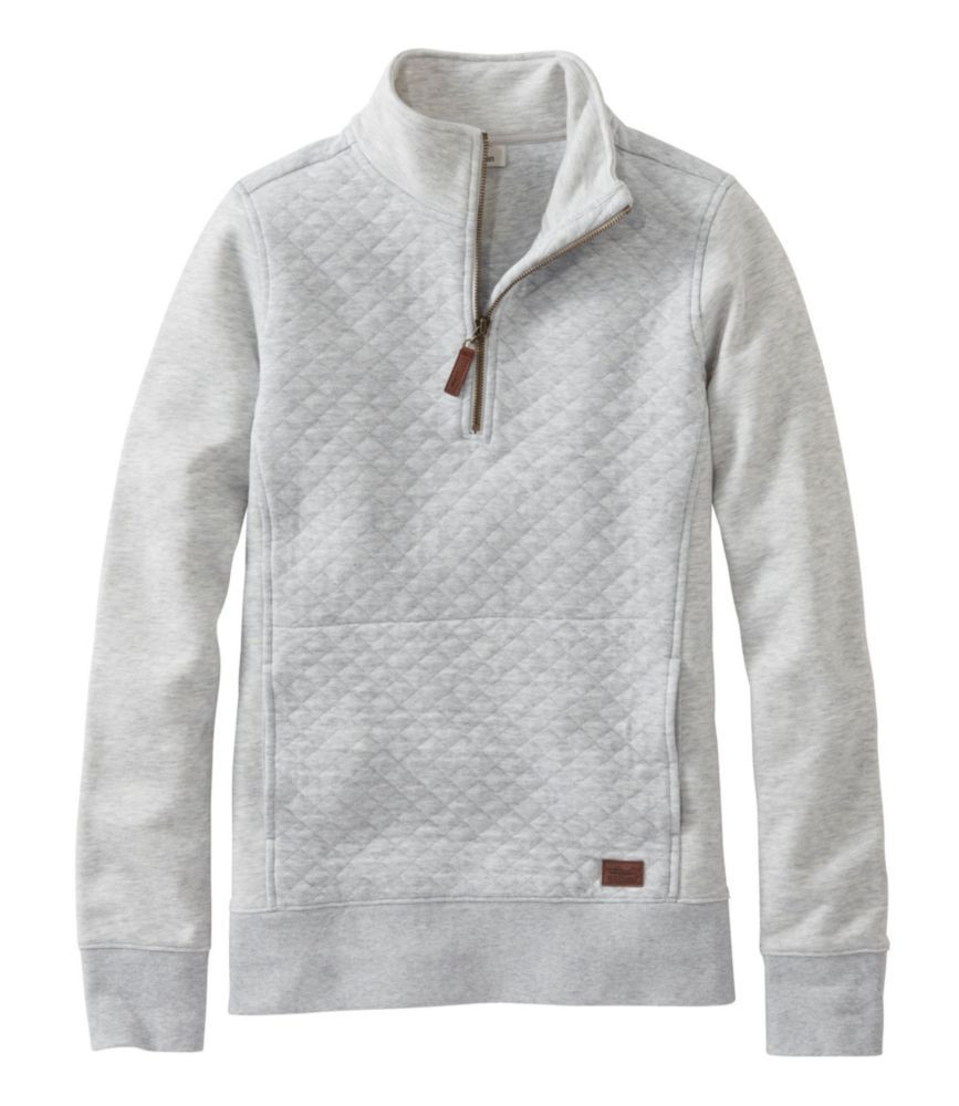 Women's Quilted Quarter-Zip Pullover Light Gray Heather Small, Cotton Polyester L. L.Bean | L.L. Bean