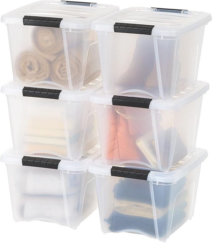 IRIS USA 19 Qt. Plastic Storage Container Bin with Secure Lid and Latching Buckles, 6 pack - Clea... | Amazon (US)