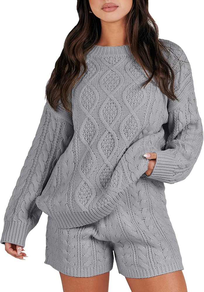 ANRABESS Women‘s 2 Piece Outfits Long Sleeve Cable Knit Chunky Oversized Pullover Sweaters 2023... | Amazon (US)