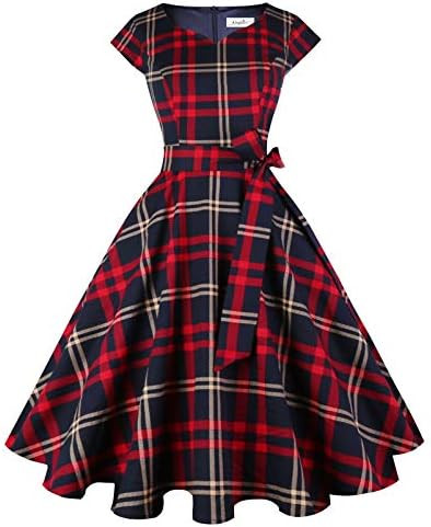 Kingfancy Women Vintage 1950s Dress Retro Cocktail Party Swing Dresses with Cap Sleeves | Amazon (US)