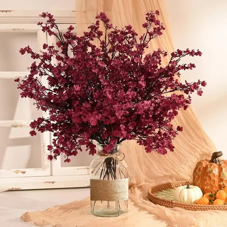 Lyacmy 6Pcs Artificial Fall Flowers Fake Flowers Babys Breath, Silk Flowers Burgundy Gypsophila Bouquets Fall Stems Floral Arrangement Fall Decor | Walmart (US)