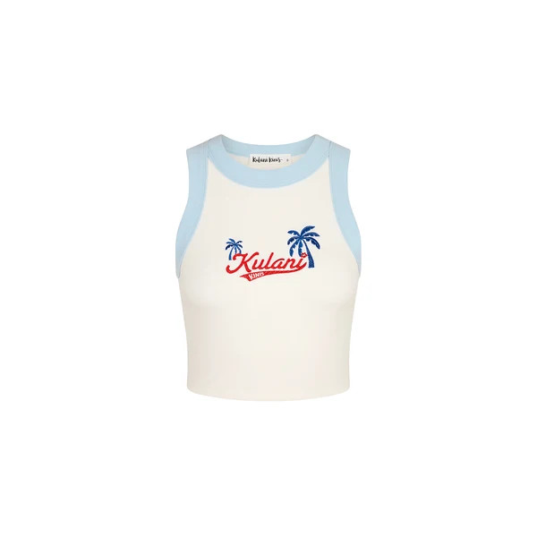 Embroidered Bind Crop Tank - Tropic Blues | Kulani Kinis US