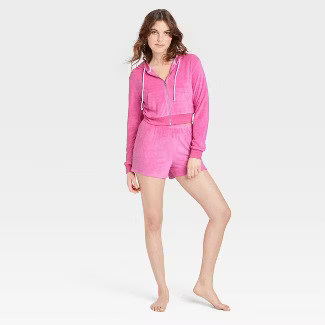 Women's Loop Terry Zip-Up Lounge Sweatshirt - Colsie™ Pink L | Target