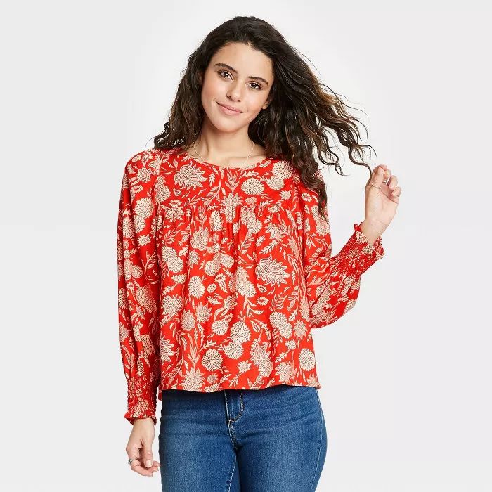 Women's Floral Print Balloon Long Sleeve Blouse - Universal Thread™ | Target