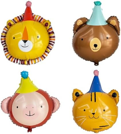 Animal Head Foil Balloon Kit, Lion Bear Monkey Cat foil balloon, Birthday Party Decorations, Baby... | Amazon (US)