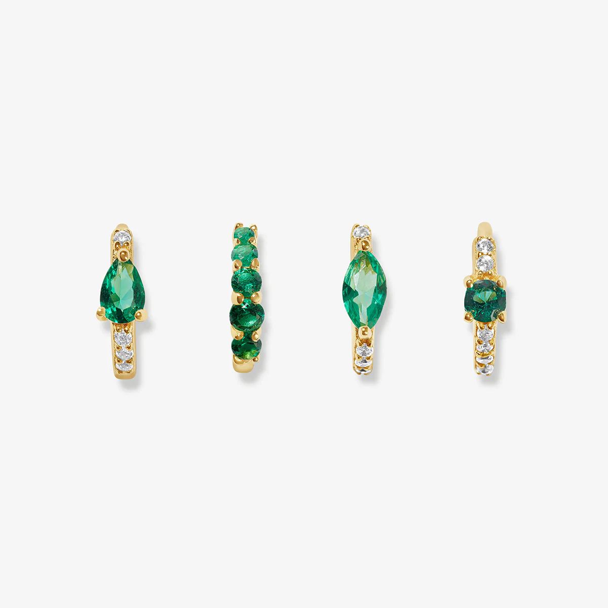 Aspen emerald huggie set | Adornmonde