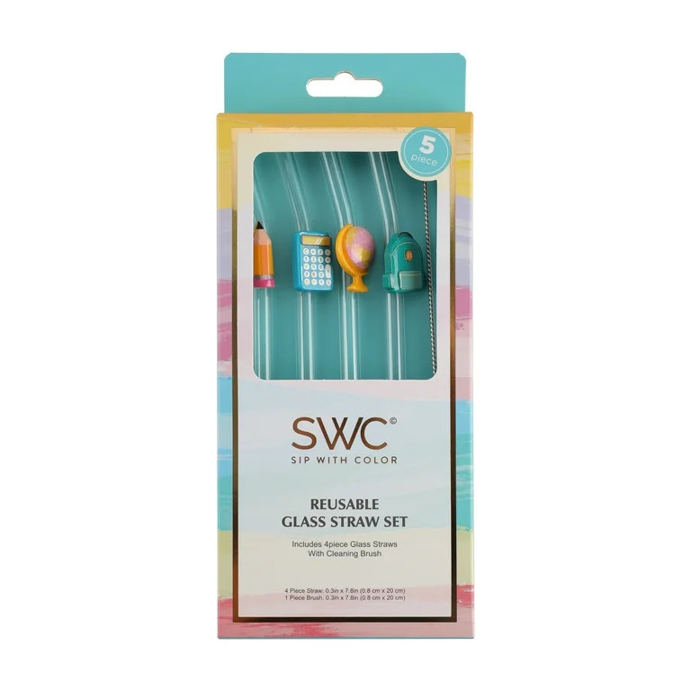 WAY TO CELEBRATE 4 PC GLASS STRAWS WITH BRUSH PDQ-BACK TO SCHOOL | Walmart (US)