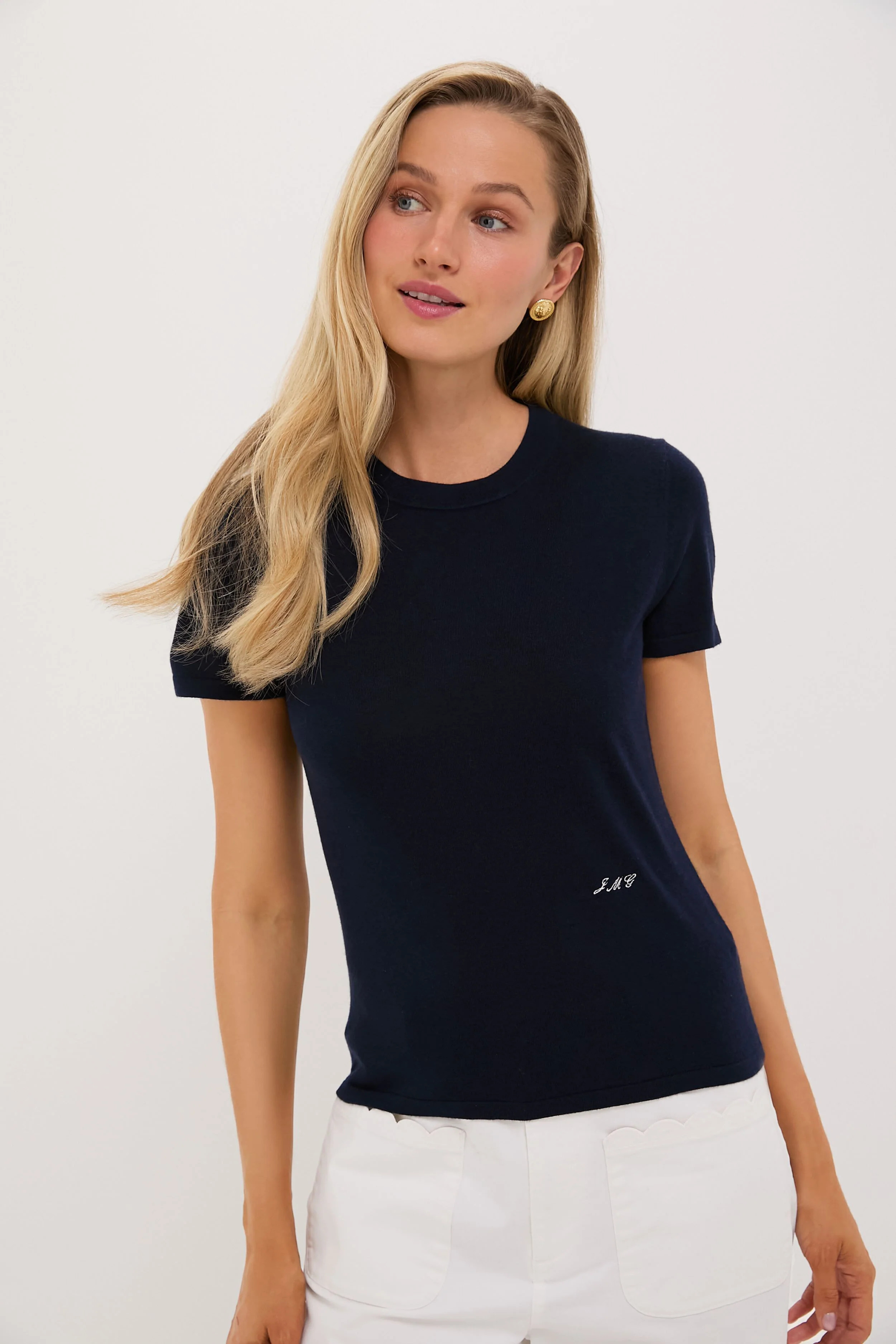 Navy Cashmere Silk Blend Katie Tee | Tuckernuck (US)