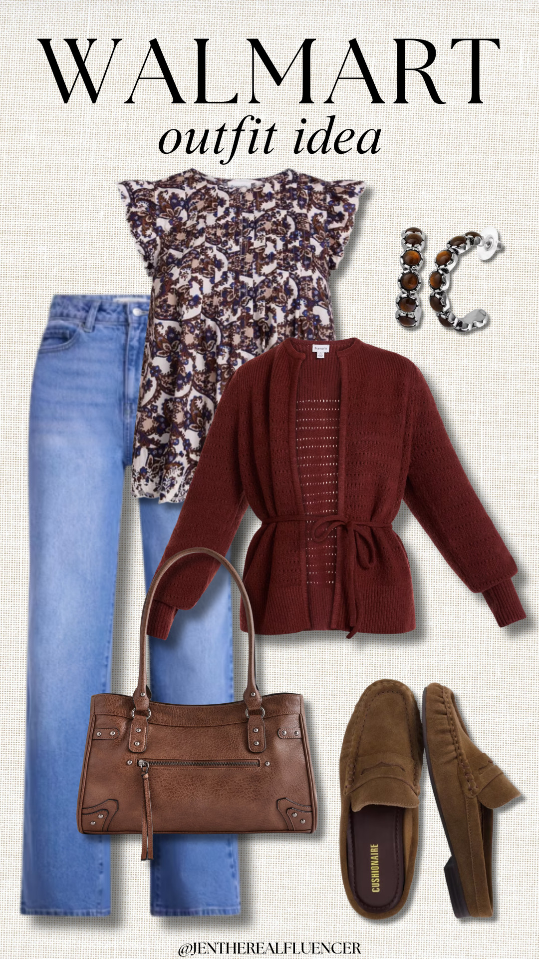 Walmart Fall Style 🍂

SCENARIO Brown Floral Print Pleated Short Sleeve Top (2 colors, sizes XS-4X), SCENARIO Brave Bison Open Tie Cardigan Sweater (3 colors, sizes XS-4X), SCENARIO  Light Wash Wide Leg Jeans (4 colors, sizes 0-20), CUSHIONAIRE Brown Heritage Loafer Mules (4 colors, sizes 6-11), NO BOUNDARIES Obsidienne Faux Leather Shoulder Bag (3 colors), JESSICA SIMPSON Silver Tone Brown Stone Hoop Earrings 

 #LTKootd #LTKWorkwear #LTKTravel