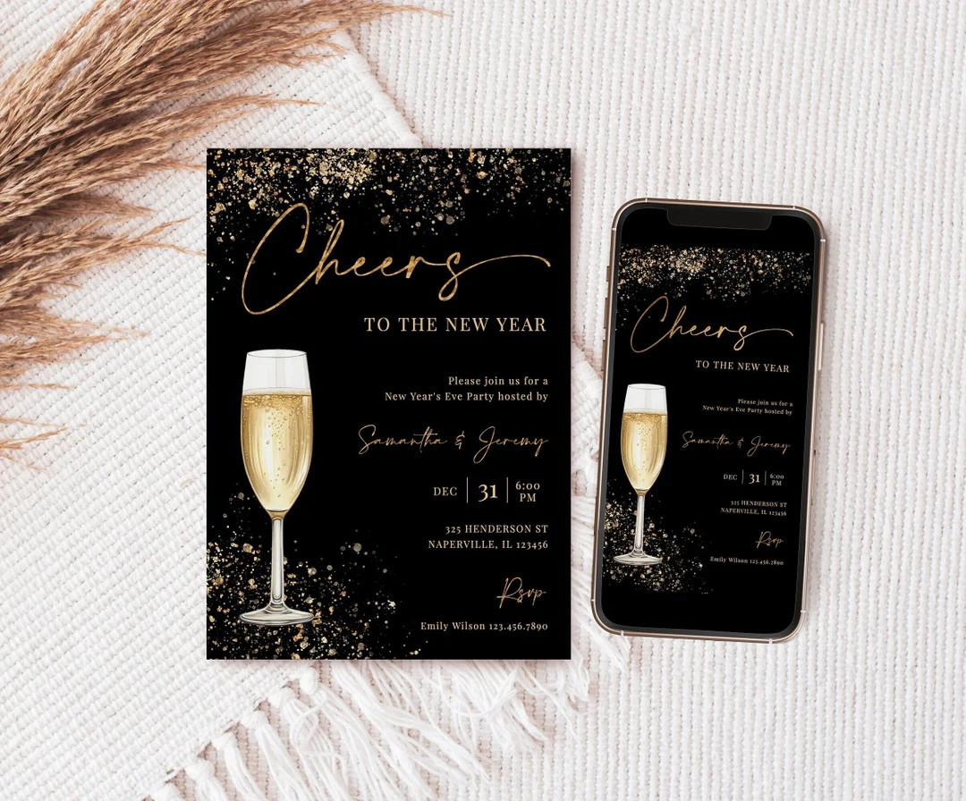 New Year's Eve Party Invitation Template, Editable Gold New Year's Party Invitation, NYE Party In... | Etsy (US)