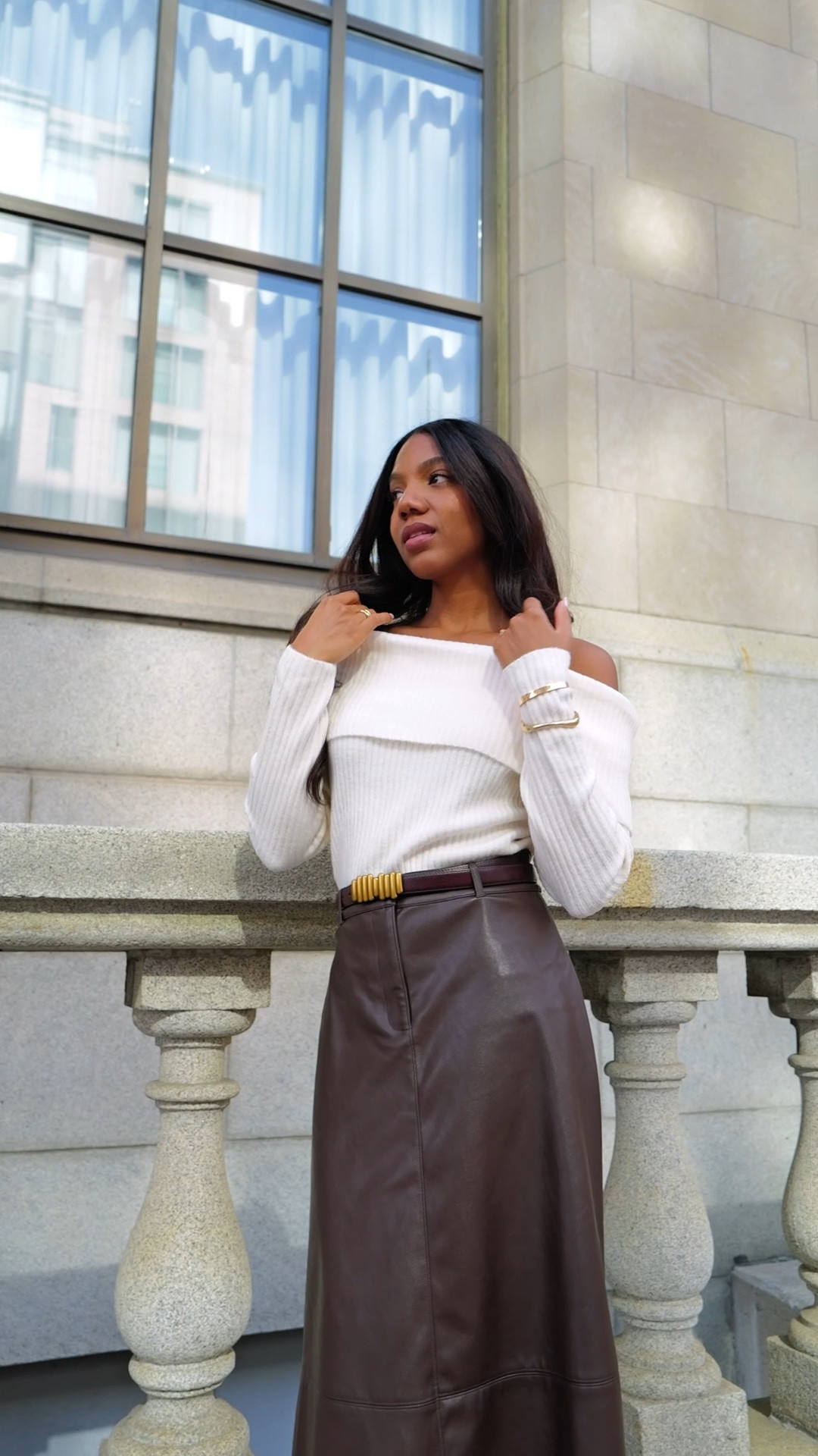 Sweater -size 6
Skirt- size 6 (should have sized down to a 4)

Fall outfits | fall outfit ideas | day to night outfits | Jaelyn vegan leather midi skirt | faux leather chocolate midi skirt | a-line midi skirt | ashley ribbed knit Bardot top | off the shoulder knit sweater | fall dinner outfit | fall evening look | workwear outfit idea | fall lunch outfit | feminine fall outfit

#LTKSeasonal #LTKWorkwear