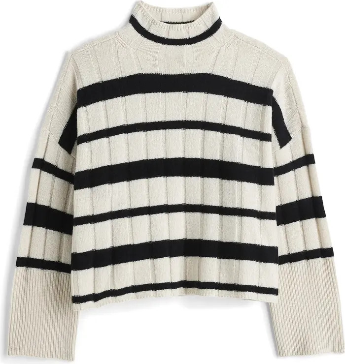 Stripe Rib Cashmere & Wool Blend Funnel Neck Sweater | Nordstrom