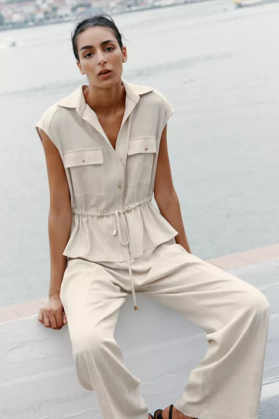 LINEN TWO-PIECE EFFECT JUMPSUIT | Zara US