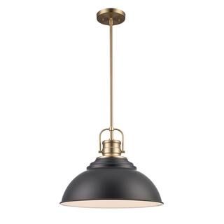Home Decorators Collection Shelston 16 in. 1-Light Black and Brass Pendant with Metal Shade 20190... | The Home Depot