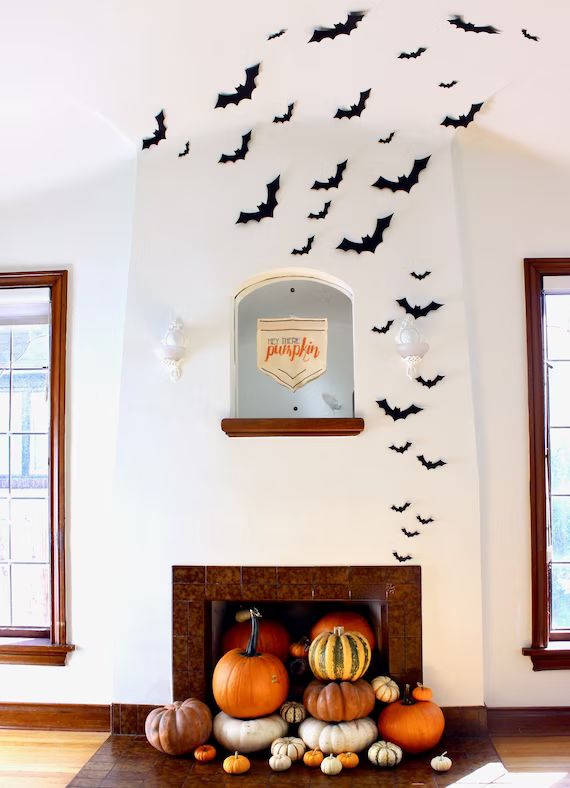 Black Bat Wall Hanging  Halloween Card Stock Cut-outs  30 - Etsy | Etsy (US)