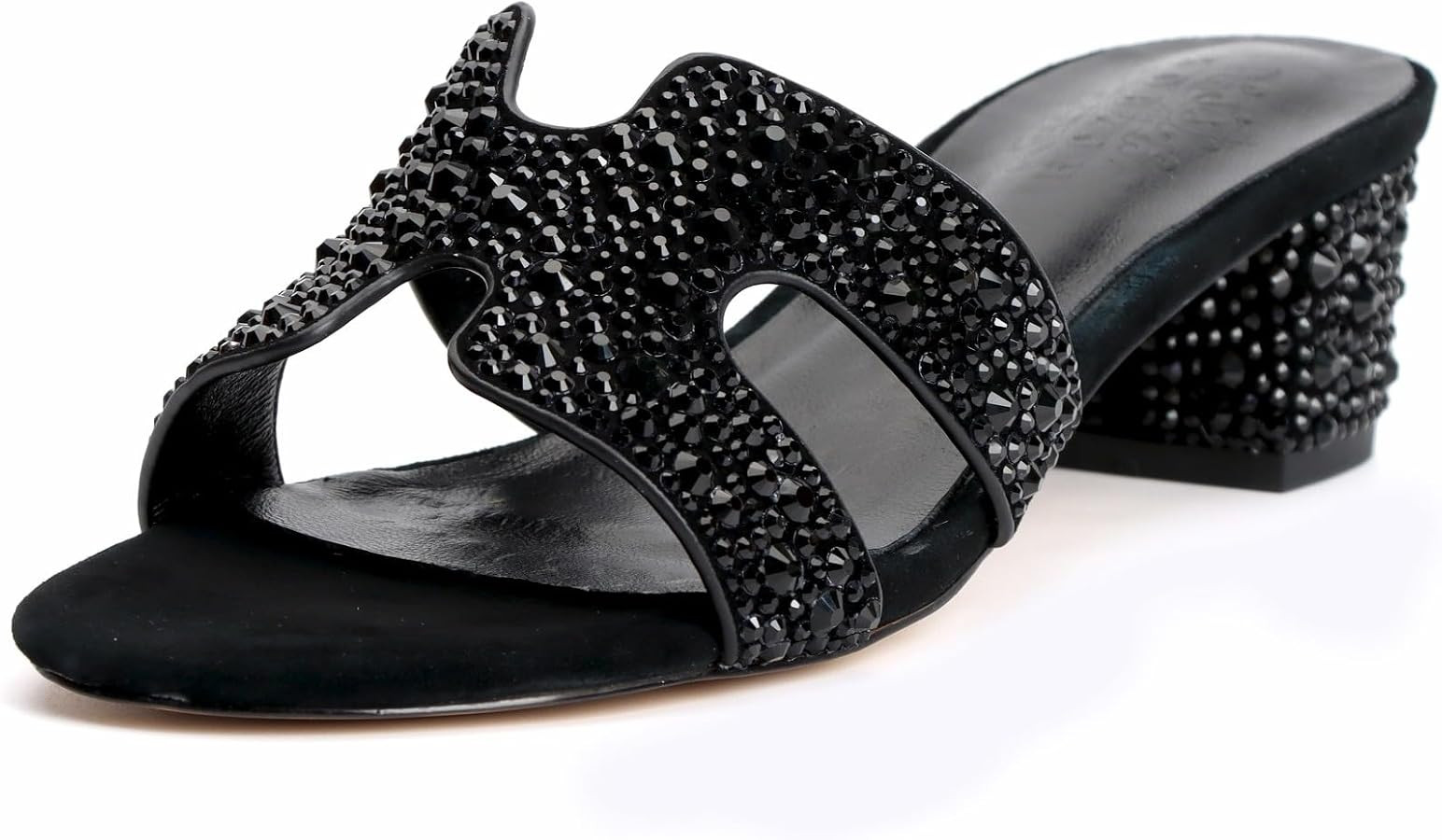 XOBZJH Evening Dress Shoes Rhinestone Black Block Heeled Sandals for Women 2025,Designer Luxury C... | Amazon (US)