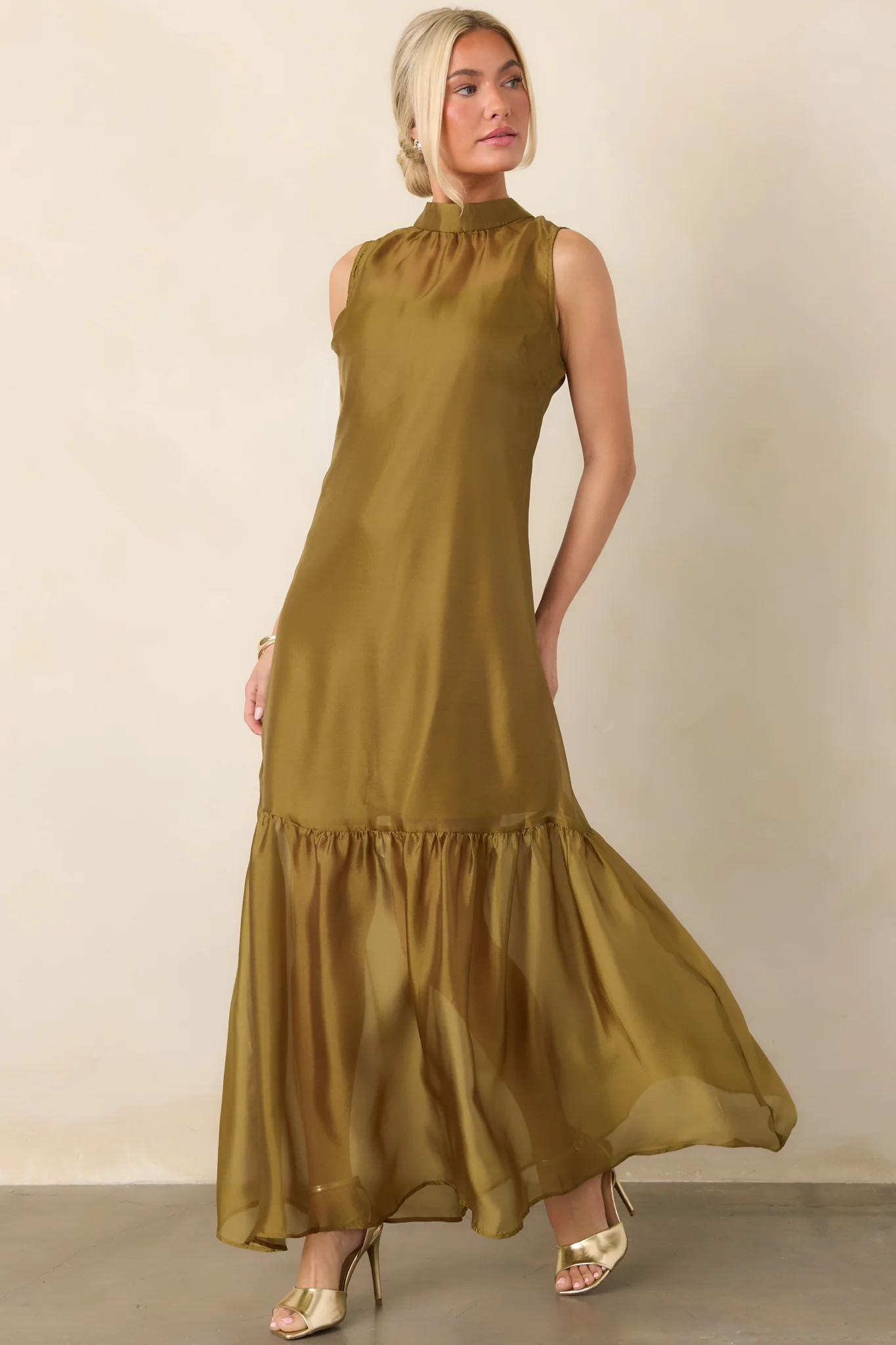 That Kind of Evening Olive Green Sheer Organza Maxi Dress | Red Dress